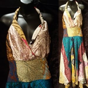 Silk patchquilt backless dress